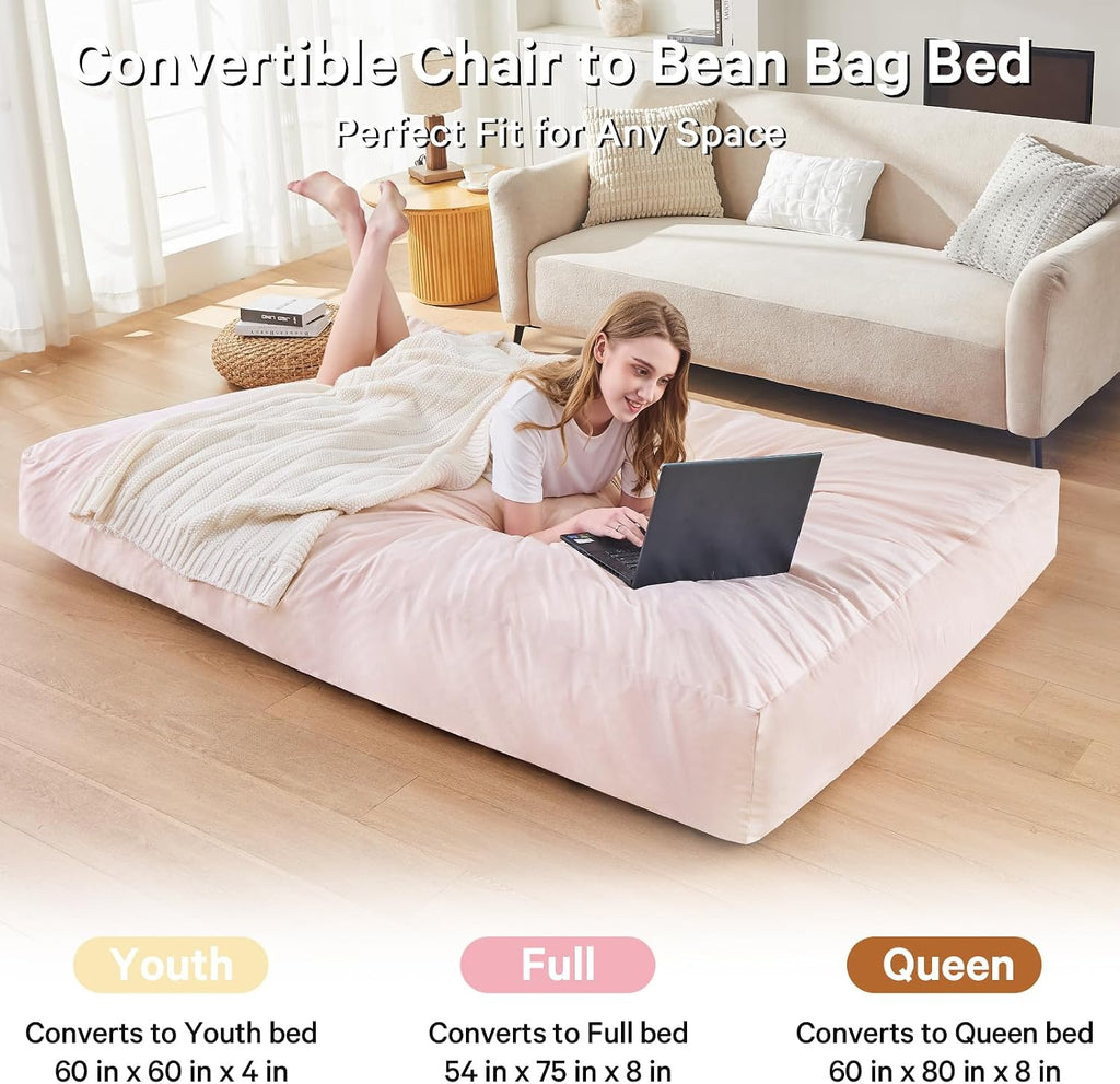 Bean Bag Chairs for Adults - Giant Bean Bag Convertible Floor Sofa - Image 4