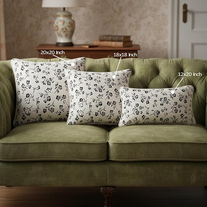 18x18 Chenille Jacquard Throw Pillow Cover, Off-White Vintage Floral Cushion Case with Piped Edges, Decorative Accent for Sofa, Couch & Bed, 2 Pack - Image 7