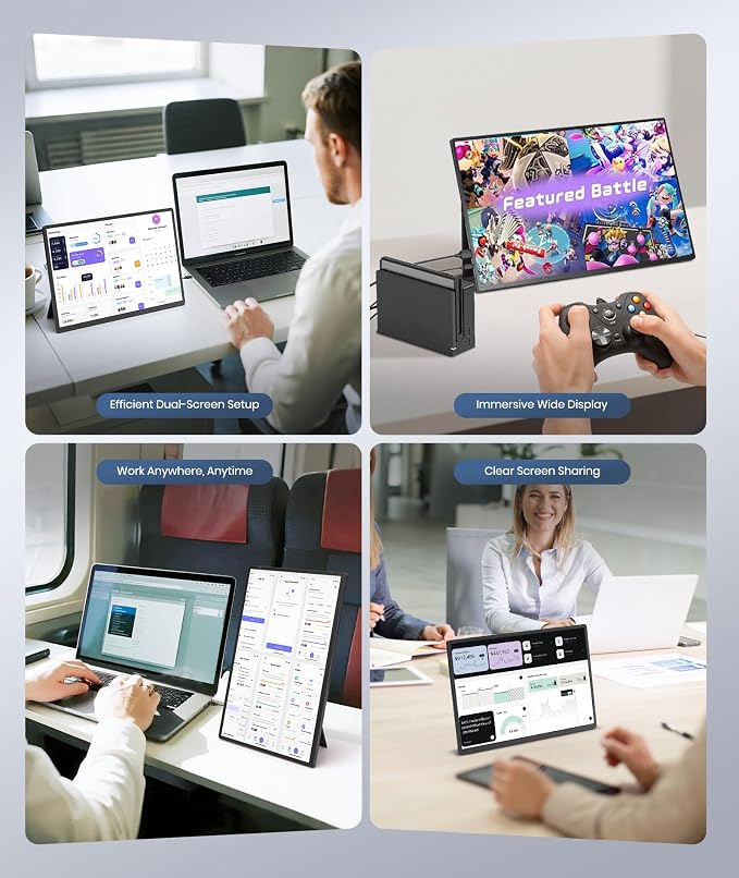 Synnov Portable Monitor, 16" 1200P FHD Laptop Screen Extender | 360° Rotating Detachable Stand, Plug & Play Travel Monitor, Ultra-Slim & Zero-Frame Dual Screen, For Wins/MacOS/Android - Image 6