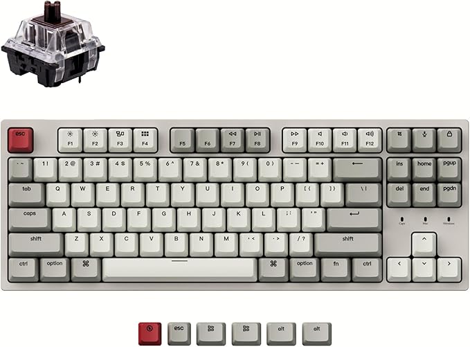 Keychron C1 Hot-swappable Wired Mechanical Keyboard for Mac Layout, Keychron Mechanical Brown Switch/USB Type-C Cable/Double-Shot ABS Keycaps Tenkeyless 87 Keys Computer Keyboard for Windows PC by Keychron
