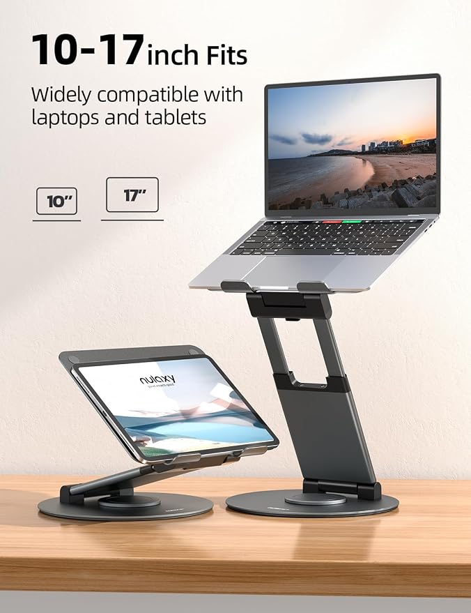 Nulaxy 18" Height Telescopic 360 Rotating Aluminum Laptop Stand Desk, Gray | Ergonomic Computer Holder Riser with Heat-Vent, Standing Desk Converter Holds 22 Lbs for Office Desk Use Fits 10-17" Laptops - Image 6