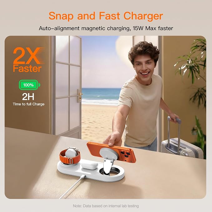 【Travel• Metal Bracket】 Magnetic 3 in 1 Wireless Charging Station,for iPhone17-12,Fast 5W Charger for Apple Watch AirPods,Foldable Stand MagSafe Charger Dock for Nightstand Desk Travel - Image 3