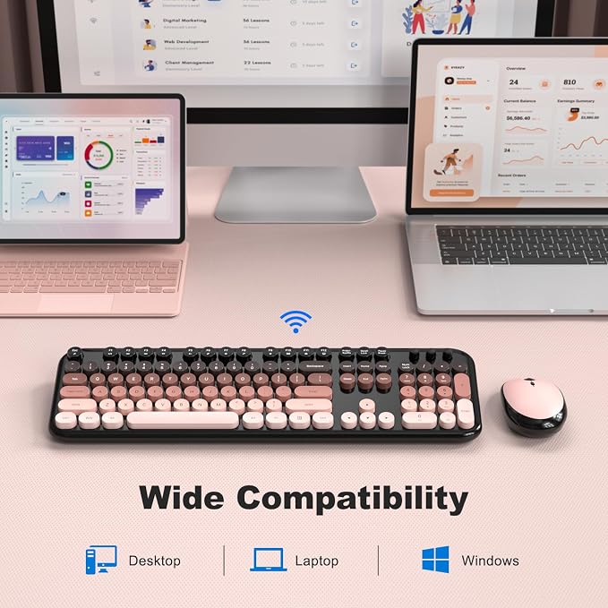 MOFII Wireless Keyboard and Mouse Combo,2.4G Typewriter Keyboard Quiet Mice | Retro Full Size Computer Keyboards, Cute Mouse, USB Dongle Plug and Play, for PC,Laptop,Desktop,Windows (Blackberry Gradient) - Image 5