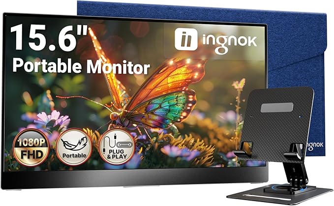 Ingnok Portable Monitor for Laptop,15.6 Inch USB C Screen Extender | FHD 1080P with Adjustable Stand,USB C Mini HDMI Port for Mac,mini PC,Built-in Speakers ,Easy to Set up,VESA by Ingnok