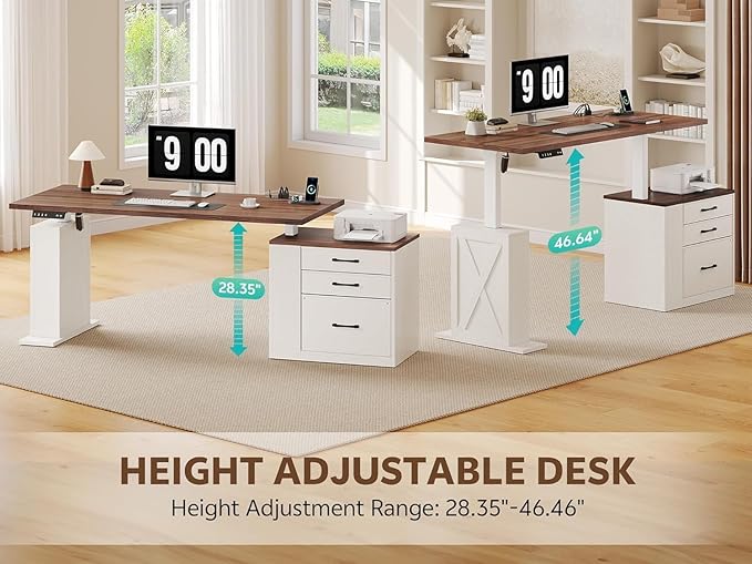 75.5'' Electric Standing Desk with Drawers Corner Desk White | Farmhouse Adjustable Sit Stand Office Desk with 4 AC Outlets & Type C Port, Executive Computer Desk - Image 4