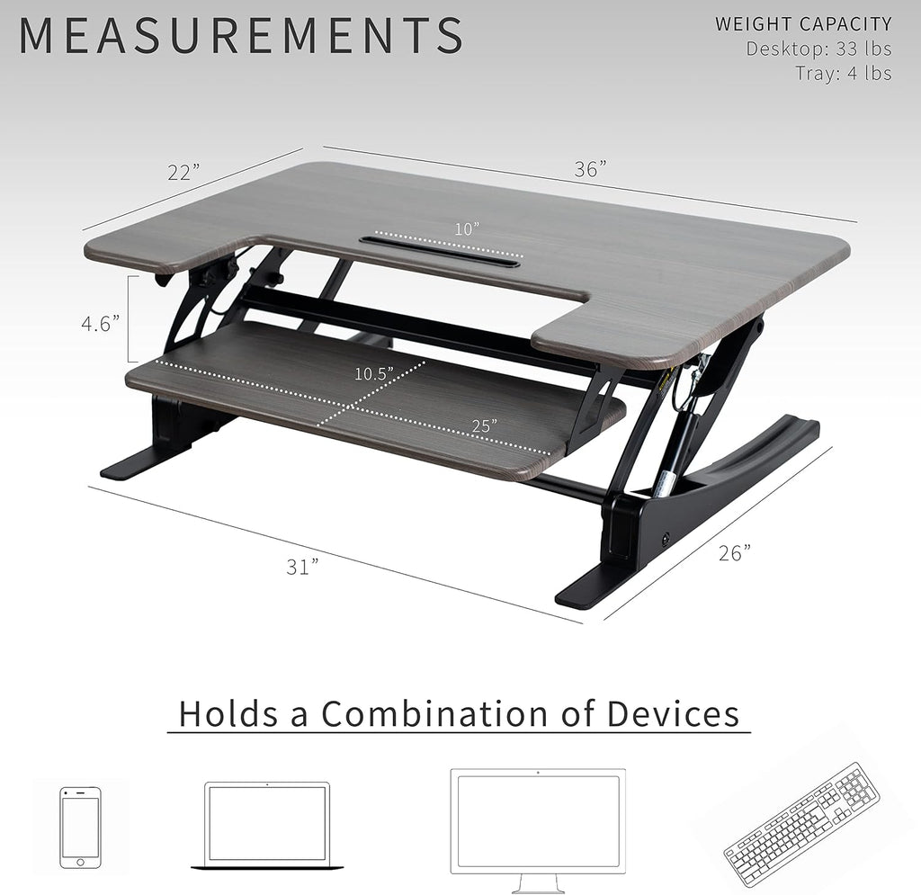VIVO Dual Tier Standing Desk Converter, 36" Dark Grey Top - Image 3