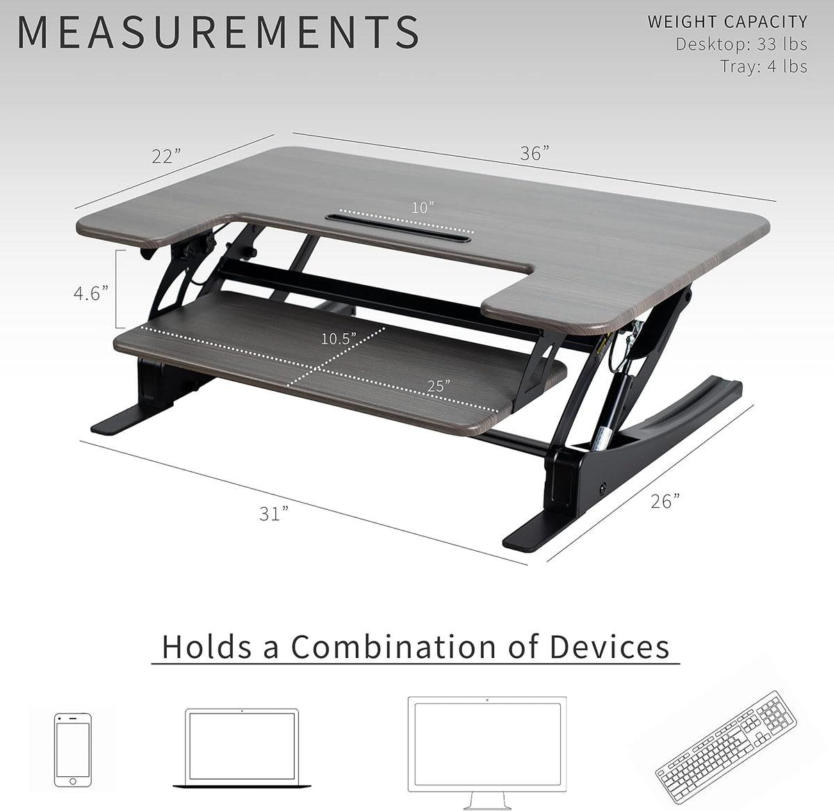 VIVO Dual Tier Standing Desk Converter, 36" Dark Grey Top - Image 3
