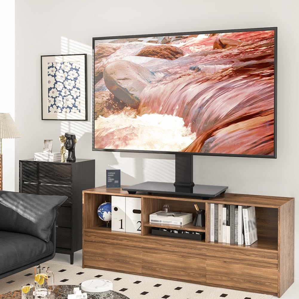 WKWKER Universal TV Stand for 13-32inch LED LCD Table Top Television Stand with 45 Degree Height Adjustable Swivel TV Stand Mount with Tempered Glass Base Max VESA 100x100mm - Image 2