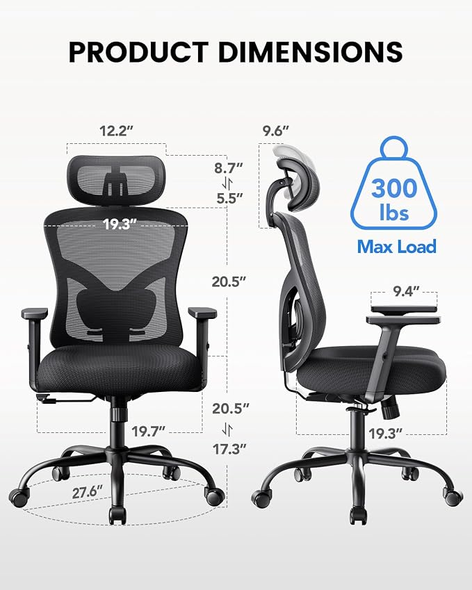 NOBLEWELL Ergonomic Office Chair with Padded Lumbar Support, 2D Headrest, Adjustable Armrests, Upgraded Contoured Seat Cushion, 130° Rocking Tilt, Computer Gaming Chair for Home Office, Pack of 4 - Image 2