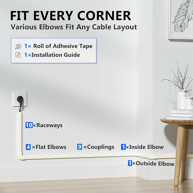 142in Beige Cord Hider, Delamu Beige Cord Covers for Wires on Wall, One-Cord Cable Hider, Wire Hider Wire Covers for Cords on Wall, Easy Set up Cable Cover Raceway, L15.7 W0.59 H0.4in - Image 3