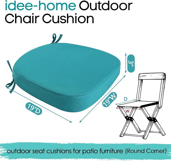 idee-home Outdoor Chair Cushions Set of 4, 19" x 19" D-Shaped | Thick Outdoor Seat Cushions Waterproof Patio Furniture with Ties Dining Pads - Image 8