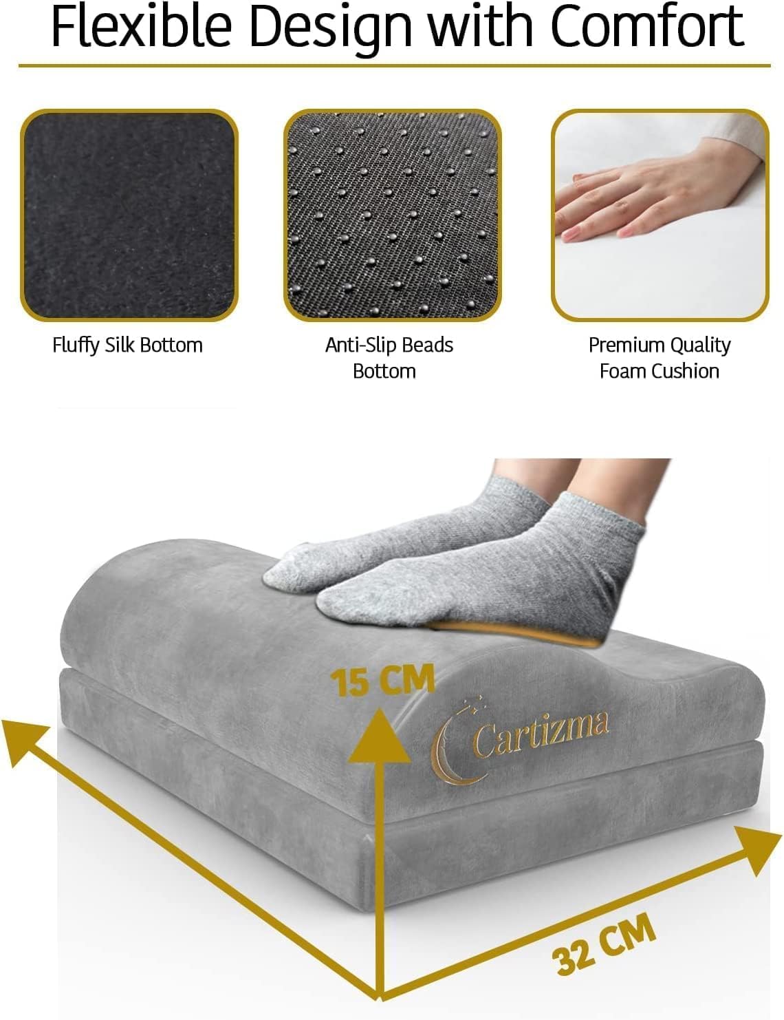 Ergonomic Foot Rest Under Desk - Non-Slip, Adjustable, Washable Covers for Pain Relief - Office, Home & Travel (Grey) - Image 2