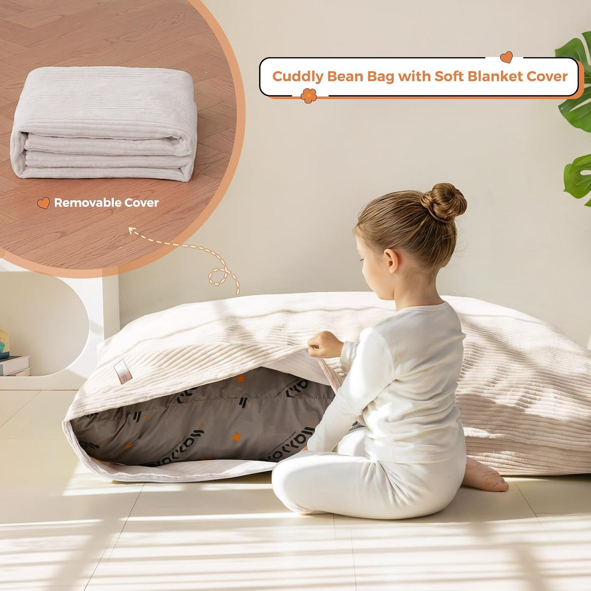 MAXYOYO 3 in 1 Kids Bean Bag Chair, Comfy Floor Sofa with Removed Cover - Image 4