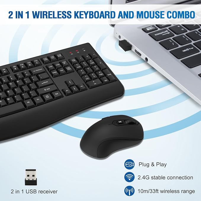 Wireless Keyboard and Mouse Combo, Full-Sized 2.4GHz Wireless Keyboard with Comfortable Palm Rest and Optical Mouse for Windows, Mac OS PC/Desktops/Computer/Laptops (8 Pack) - Image 2