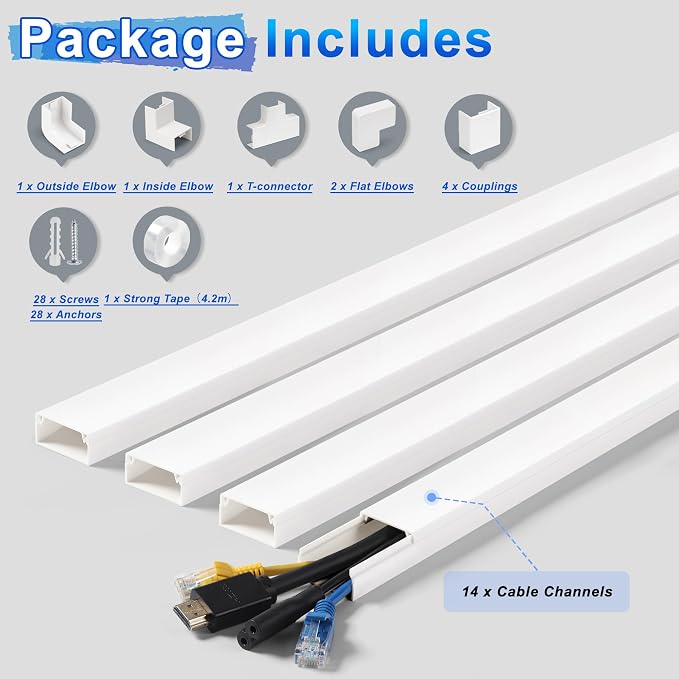 220in Wall Cord Hider Kit, LZEOY Large Capacity Wire Hider for Cords, White Cable Cover Wall Kit, Paintable Hide TV Cords for Wall Mount TV, Cable Concealer Cable Channel: 14 x L15.7in W1.18 H0.63in - Image 3