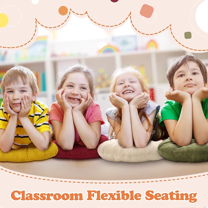 Fumete 8 Pcs Round Floor Cushions for Classroom Kids,Warm Earthy Tones | 16 Inch Diameter, Students Flexible Seating Pillows, Home Daycare School Reading Yoga Meditation, Soft Cushioned - Image 5