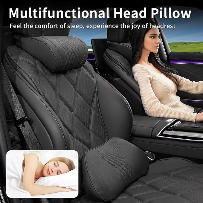Lumbar Support Pillow for Car Seat, Office Chair, Black, 1PC | Leather Lumbar Pillow Memory Foam Lower Back Cushion for Back Pain Relief Improve Posture, Ergonomic Back Rest Gaming Chair - Image 9