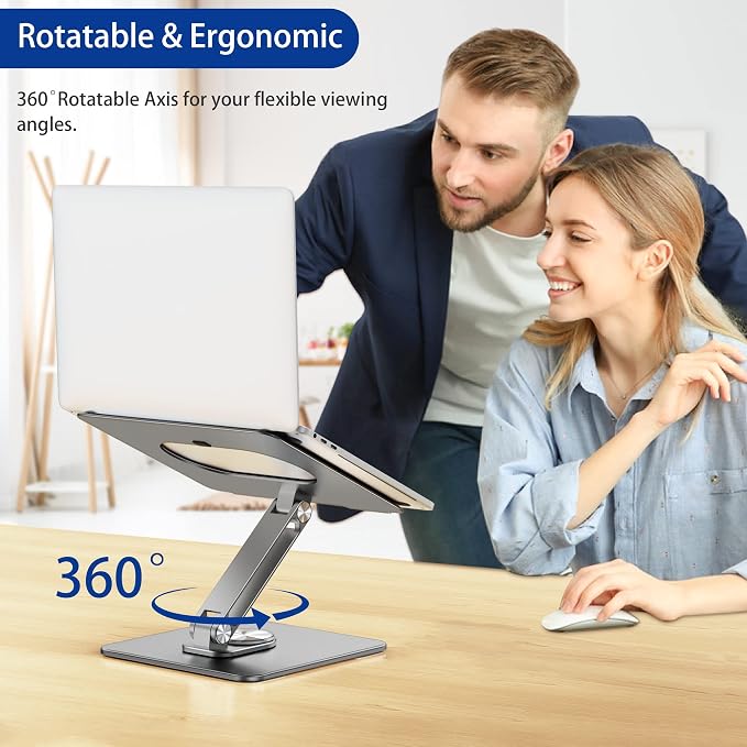 BESIGN LSX7 Laptop Stand with 360 Rotating Base, Ergonomic Adjustable Notebook Riser, Foldable Computer Holder Compatible with 10-15.6" Laptops (Gray) - Image 7