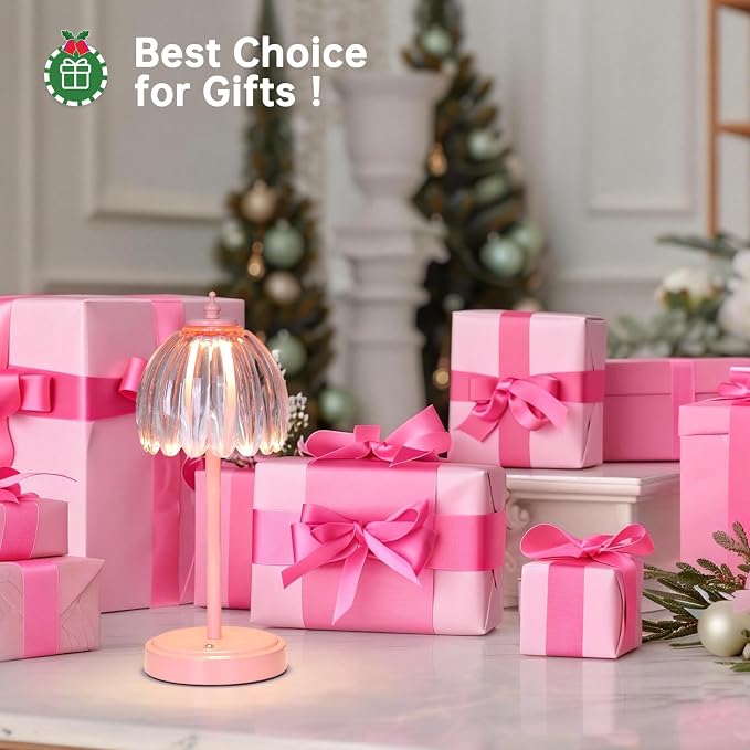 Shenmoyl Rechargeable Table Lamp with 5200mAh Battery & Touch Control - 3 Adjustable Color Temperatures, Cordless Dimmable Table Light for Bedroom, Office Desk, Nightstand (Clear Pink,Pink Base) - Image 9