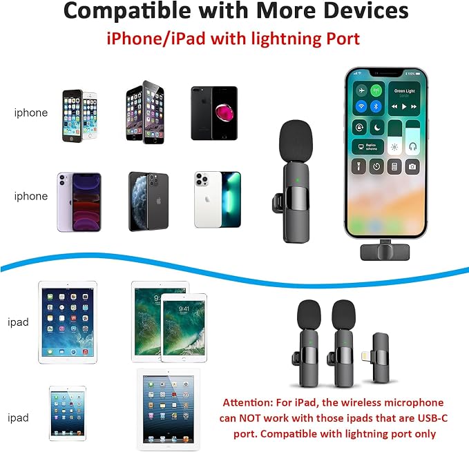 MAYBESTA Wireless Mini Microphone for iPhone 14 Below - Bluetooth Lapel Mic for Video Recording - Clip on Phone Microphones for YouTube Tiktok(Lightning / 2 mics) - Image 4
