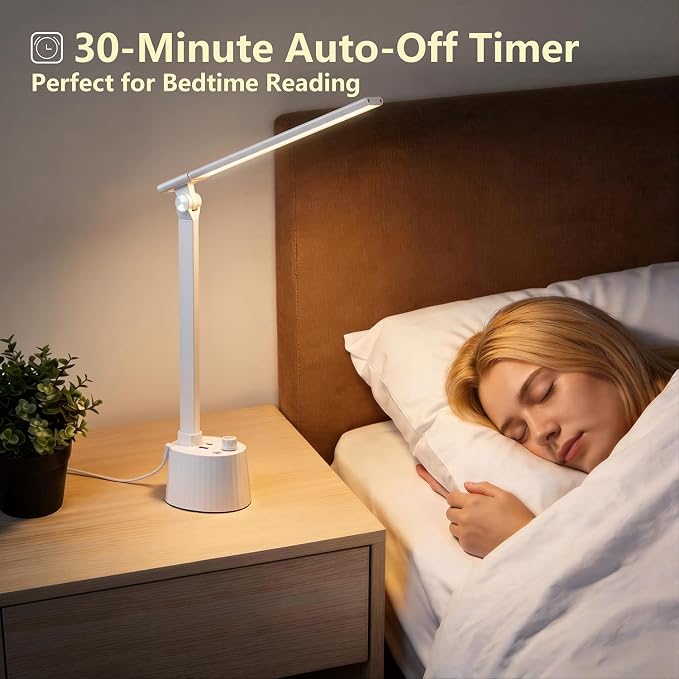 BOHON Small Desk Lamp with USB C Charging Port 5 Colors Stepless Dim White | Reading Light Space-Saving Rotating Head Desk Lamp for Home Office College Dorm Room Bedside Table Bedroom - Image 5
