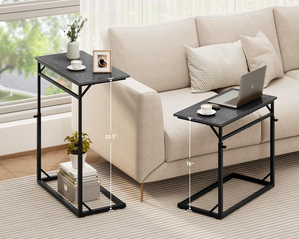 C Shaped End Table for Couch, 33.5''Tall C-Table End Table Adjustable Height Side Tables, Large Surface Sofa Tables TV Tray, Slide Under Couch Tables for Sofa, Living Room,Bedroom,Gray Walnut - Image 4