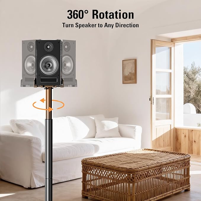 Speaker Stands Pair, 34"-43.3" Height Adjustable, Max 11 lbs, Cable Conceal | Speaker Stand for Surround Sound, Sturdy Spring-Loaded Floor Standing for Satellite Rear Bookshelf Speaker - Image 8