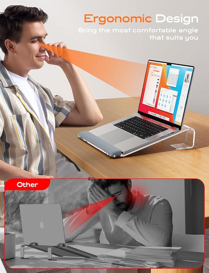 LOXP Acrylic Laptop Stand for Desk, Laptop Stand with Wrist Support | Removable Notebook Stand Ventilated Cooling Computer Riser Ergonomic Acrylic Lectern Mount Compatible with 10-17” Laptops - Image 4