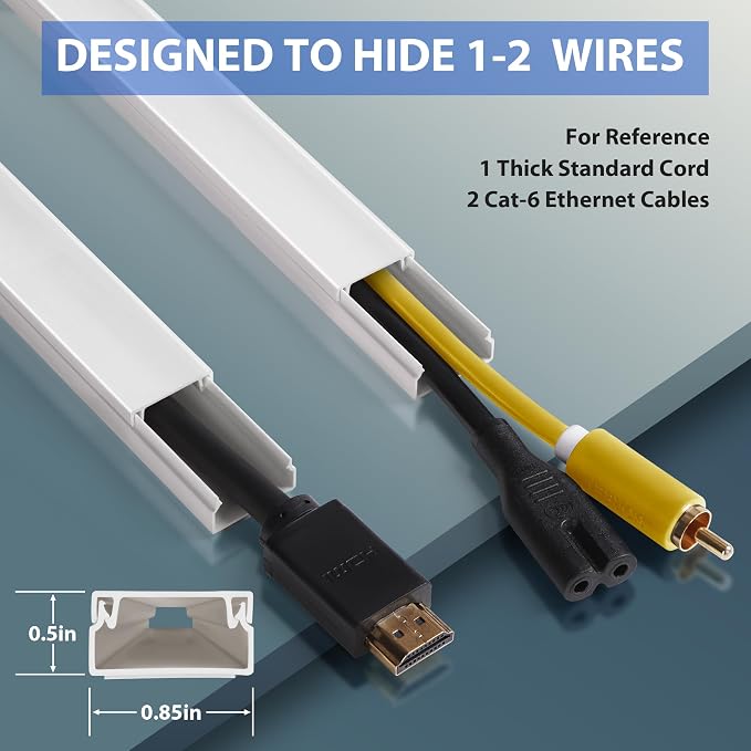 132in Cord Hider Kit, Self-Adhesive Cord Cover for 2 Wires on Wall | White Cable Raceway Kit, Convenient Wall Wire Hider Cable Hider, Cable Management Kit, Wire Covers for Cords, W0.85in H0.5in - Image 2