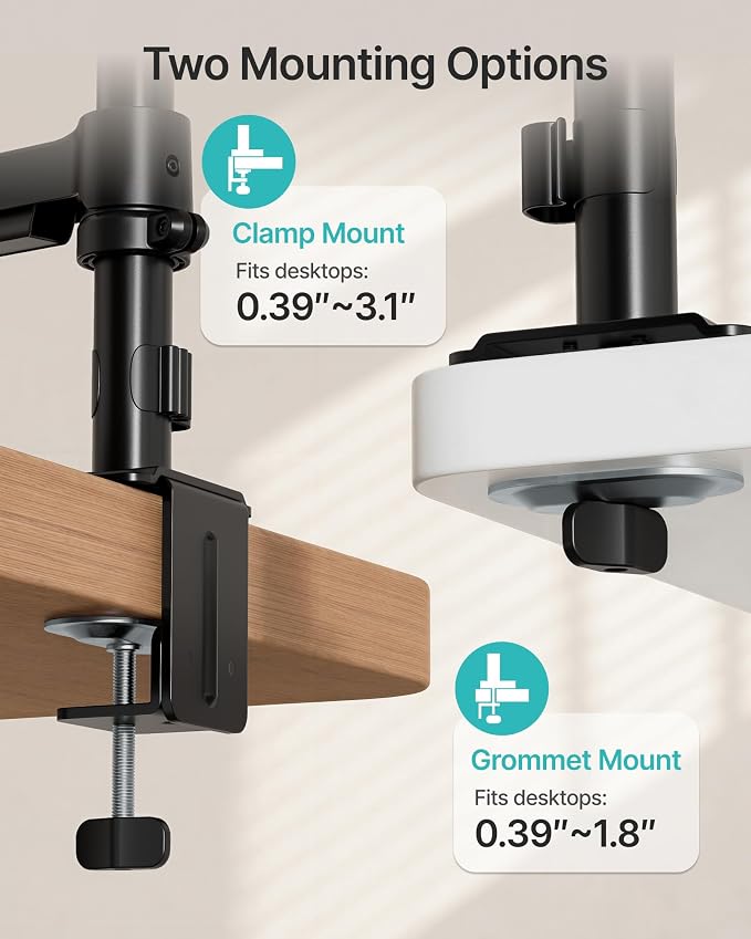 Single Monitor Arm for 17-32 Inch Screens, Holds up to19.8 lbs | Desk Monitor Mount with Clamp and Grommet Base,Gas Spring Monitor Stand,Full Motion Monitor Arms for Home Office - Image 5