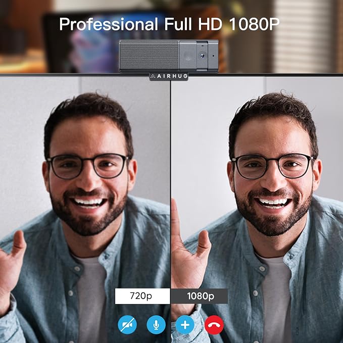 AIRHUG 3 in 1 1080P Webcam with Microphone & Speaker | Built-in Privacy Cover, USB Camera, Video Conferencing/Online Class/Gaming Live - Image 4