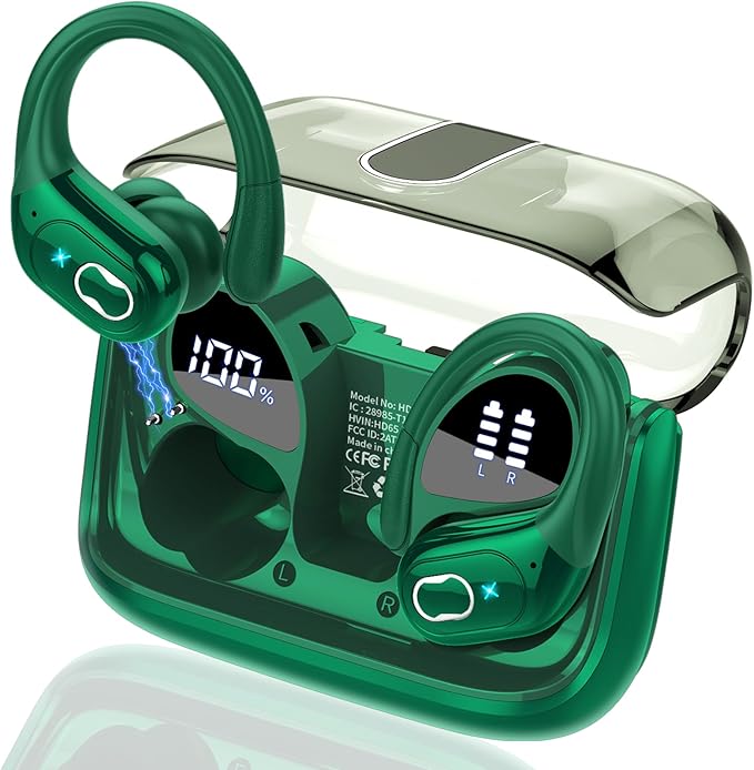 Aptkdoe Wireless Earbuds 75H Bluetooth 5.4 Sport Headphones with Earhooks | IPX7 Waterproof In-ear Buds Feature ENC Noise Cancelling Mic. Stereo Sound Device for Gym Running Workout, Dark Green by Aptkdoe