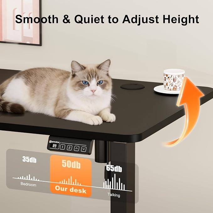 47"x24" Standing Desk, Height Adjustable Sit-Stand Home Office, Black | Electric Adjustable Standing Desk, Sit to Stand Computer Office Desk with Splice Board, Memory Preset, Lifts 28.7''-46.5" - Image 5