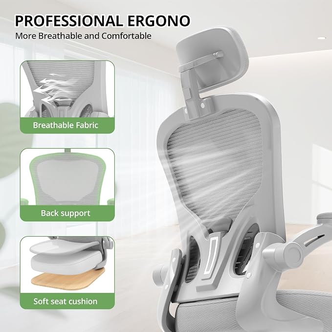 Office Chair|330LBS Capacity Ergonomic Desk Chair | High Back Computer Chair,Long Hours Comfortable,Rolling Swivel,Flip-up Armrests,Home Office - Image 6