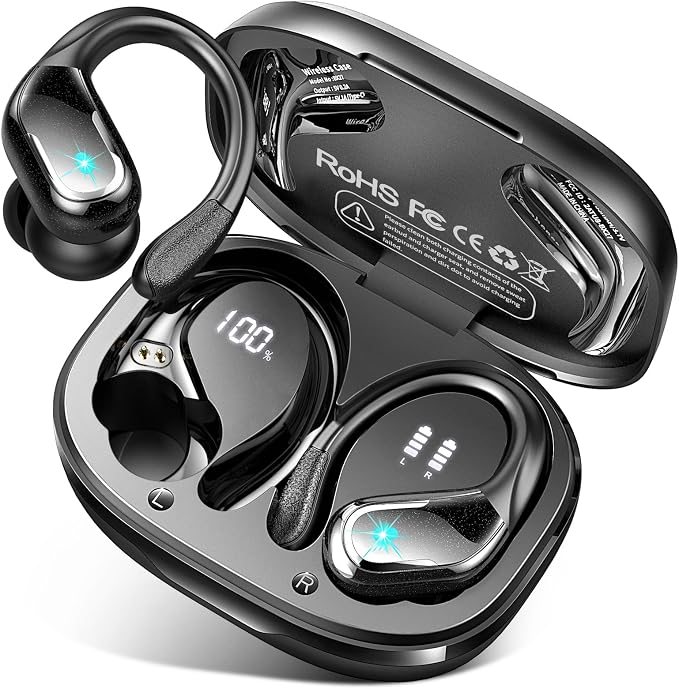 Wireless Earbud, 75Hrs Bluetooth 5.4 Headphones IP7 Waterproof for Sport, Running Wireless Earphones with ENC Noise Cancelling Mics, Deep Bass Over Ear bud with Earhooks for Android, iOS, Workout, Gym by Ltinist