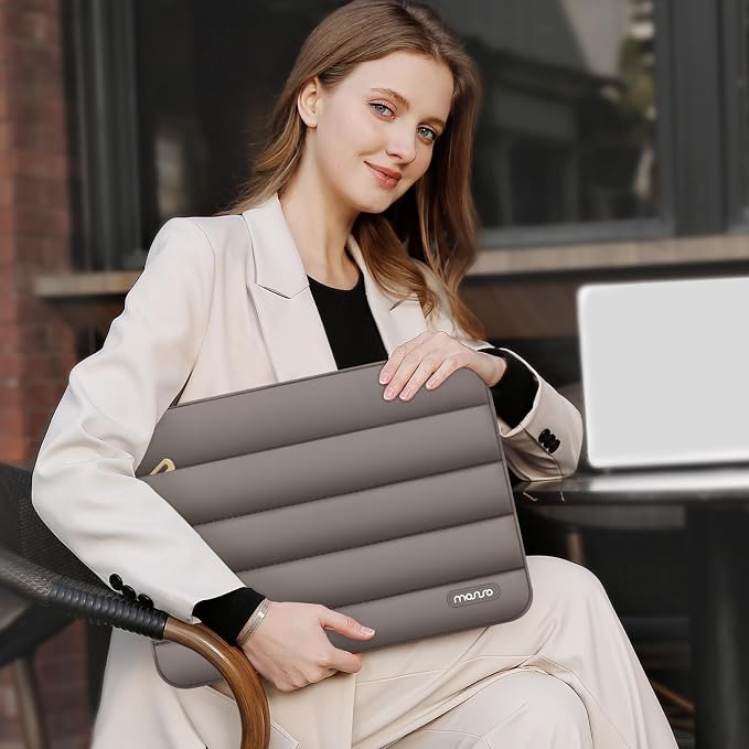 MOSISO Laptop Case 13.3 inch,13-13.3 inch Puffy Laptop Sleeve Carrying Case | Compatible with MacBook Neo/Air 13.6/Pro 13/14, HP Dell ASUS Lenovo, Polyester Horizontal Bag with Small Case, Taupe Brown - Image 7