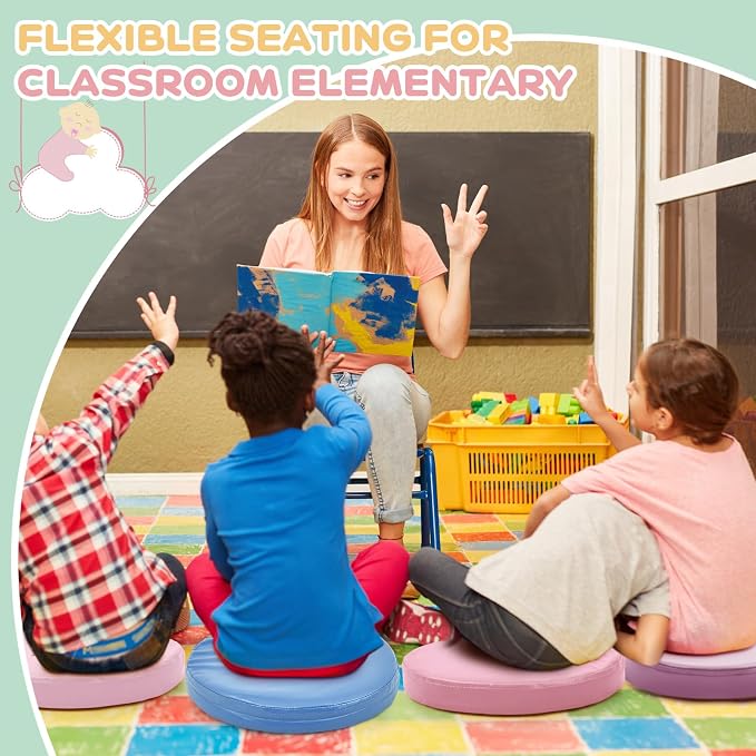 Juexica 8 Pcs Floor Cushions Kids,Macaron Color,13.8 X 13.8 X 2 Inch | Extra Thick 2" Flexible Seating Classroom, Assorted Colored Floor Pillow, Soft Round Cushions for Kids Students Office School - Image 5