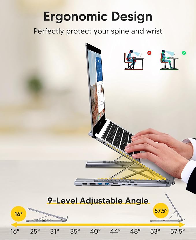 9 in 1 USB C Laptop Dock Stand with HDMI+DP,4K Dual Monitor PD 100W | Single 8K for Windows DP 1.4 or Dual 4K for Win and Mac,2 USB A 3.0, PD 100W, USB C 3.0+SD&TF for Mac Windows, Mac, ChromeOS - Image 7