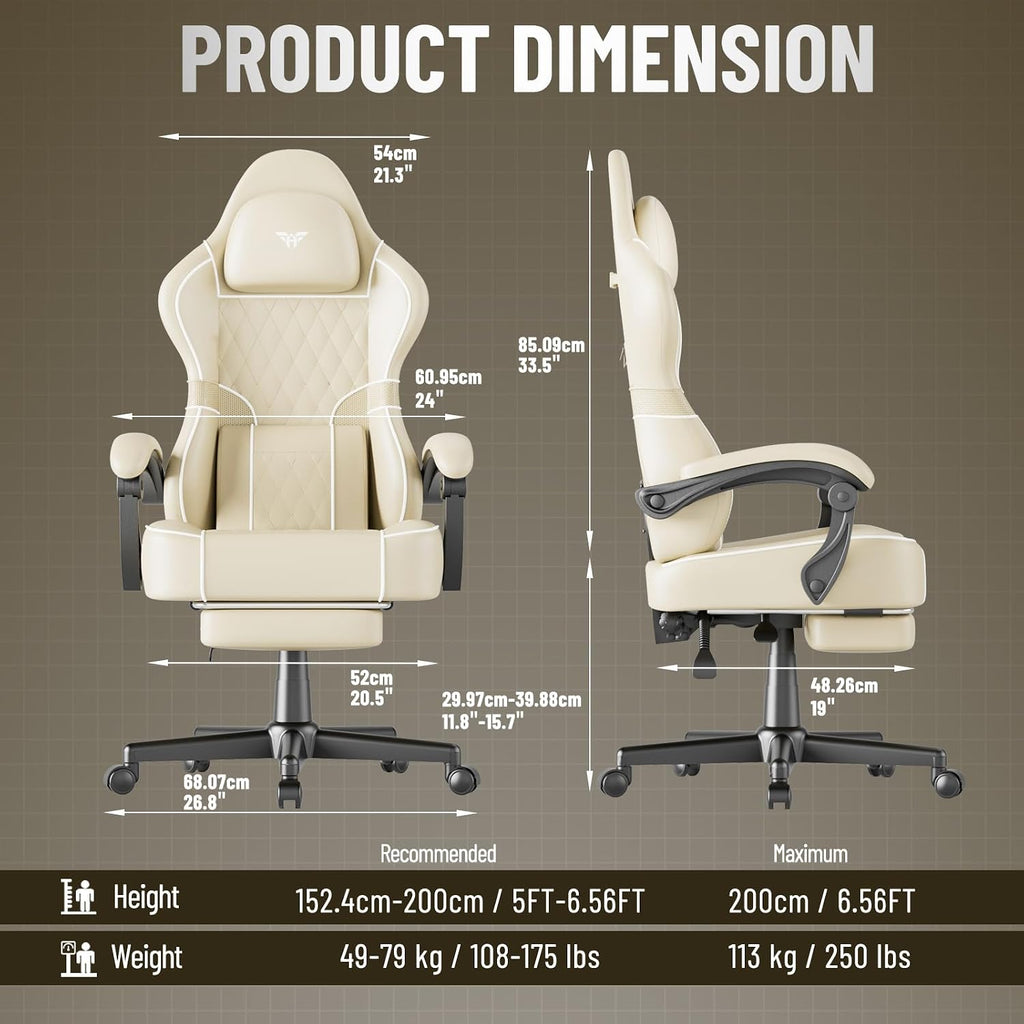 PU Leather Gaming Chair with Massage Lumbar Cushion & Footrest - Image 2