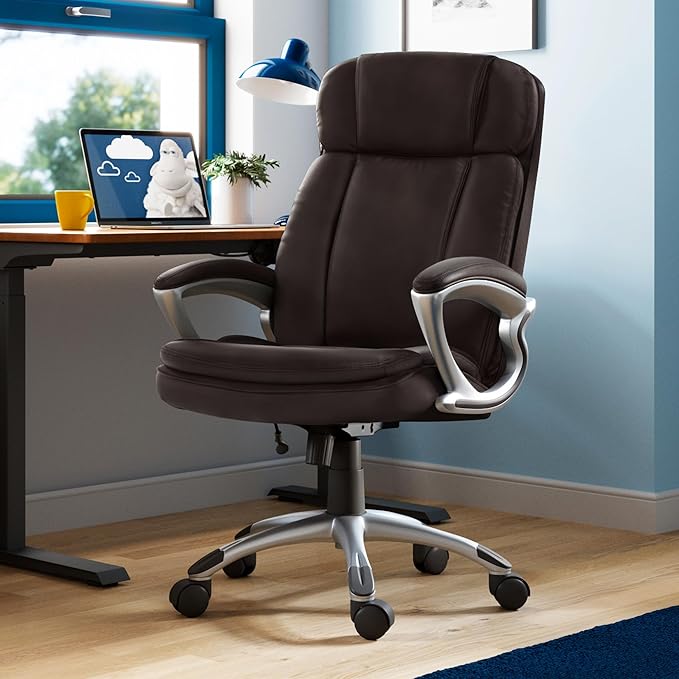 Serta Ergonomic Big and Tall Executive Office Chair Lumbar Support, Leather | Fairbanks, Gaming Chair with Headrest, 350lb Capacity, Padded Arms, Semi-Plush Seat Cushion, Adjustable Height & Tilt, Brown - Image 2