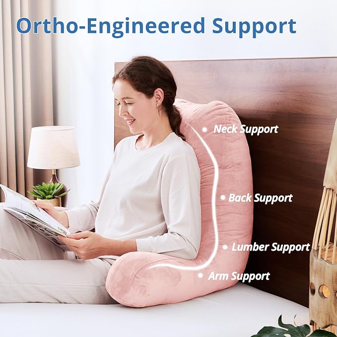Sasttie Reading Pillow for Bed, Back Pillow for Sitting Up, Peach Pink | 25" Backrest Support Cushion for Couch, Sofa, and Floor, Dorm Essentials, OEKO-TEX, Adjustable Down Alternative Fill - Image 5