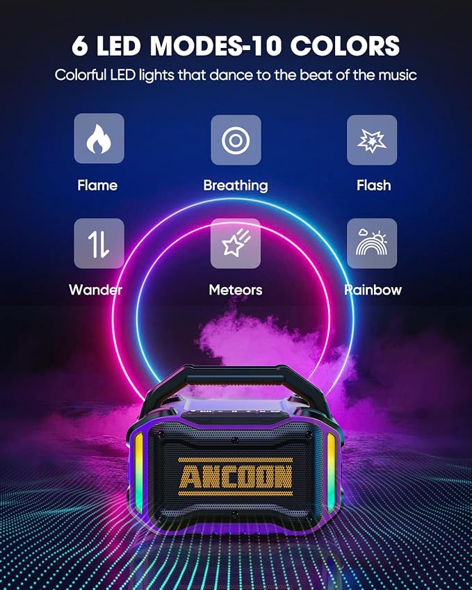 ANCOON Speakers Bluetooth Wireless: 80W(Peak) Loud Speaker with Bass, 20H Playtime, IPX6 Waterproof, Large Jobsite Speakers for Work, Outdoor, Workshop, Garage, Portable Speaker with TWS (Purple) - Image 6
