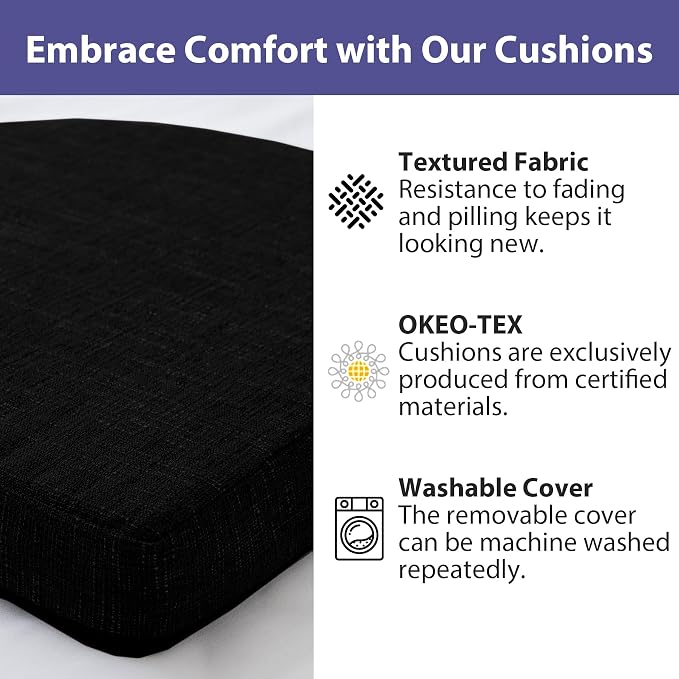 IPYNBAP Chair Cushions for Dining Chairs, Kitchen Chair Cushions, 16'' x 16'' x 2'', Non Slip Indoor Seat Cushions, Chair Pads for Dining Chairs with Ties & Removable Cover, Set of 4, Black - Image 6