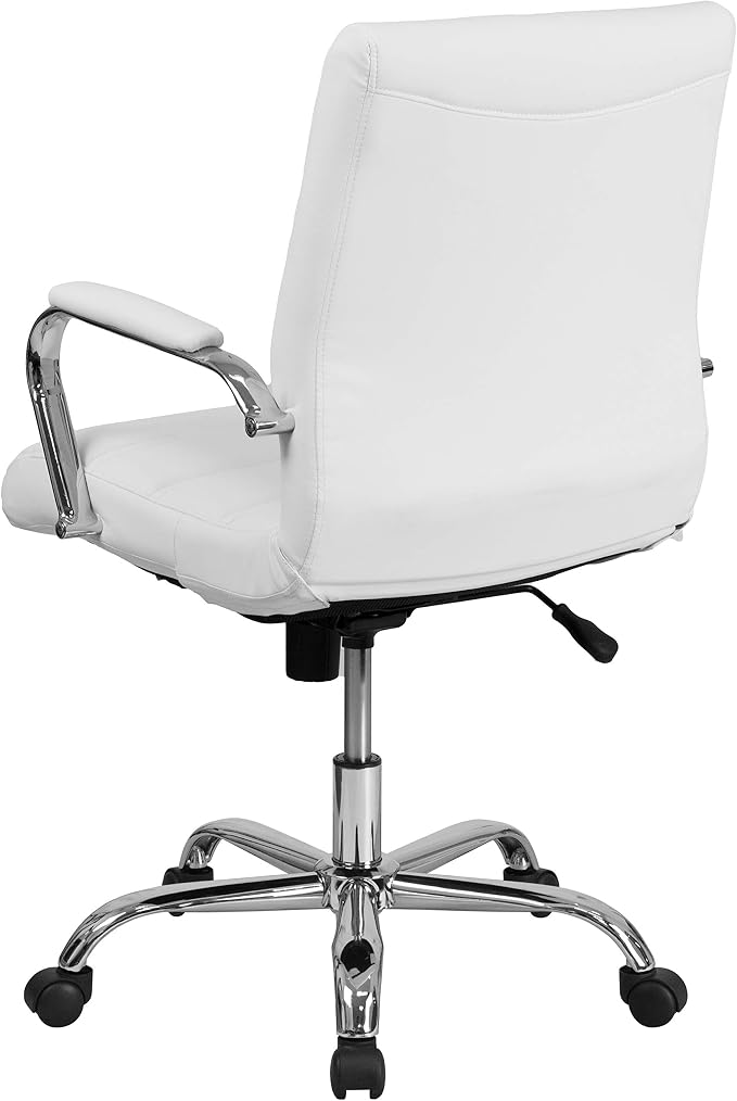 Flash Furniture Mid-Back White LeatherSoft Executive Swivel Office Chair with Chrome Base and Arms - Image 5