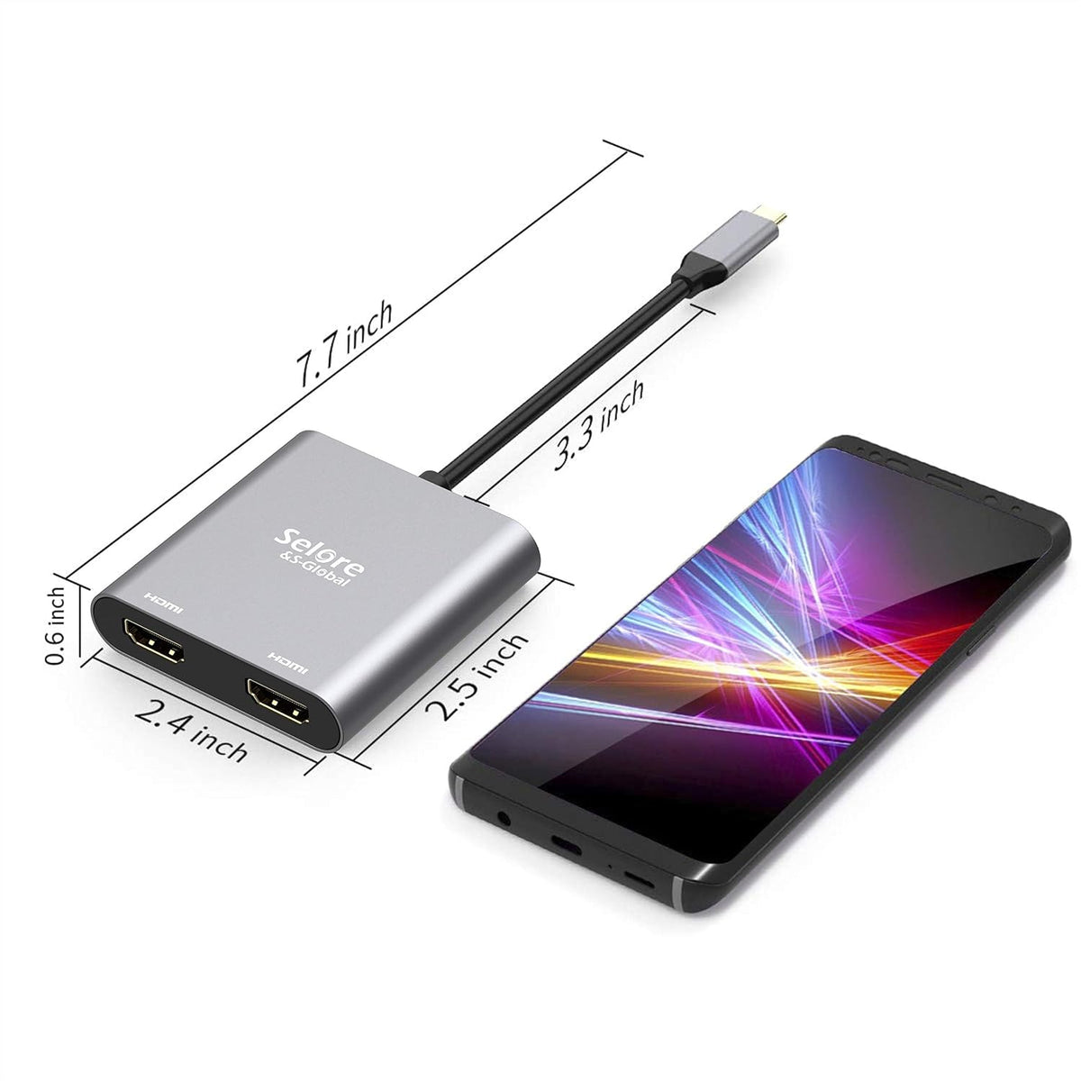 Selore&S-Global USB C to Dual HDMI Adapter 4K @60hz, Type C to HDMI Converter for MacBook Pro Air 2020/2019/2018,LenovoYoga 920/Thinkpad T480,Dell XPS 13/15/17,etc - Image 8