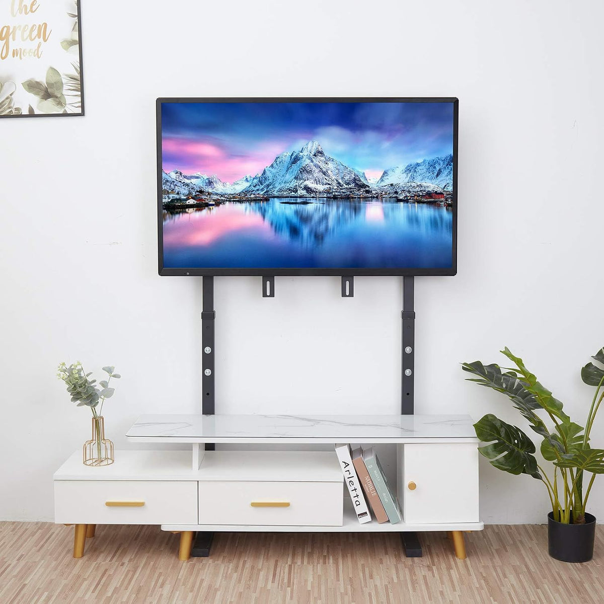 unho Against The Wall TV Stand Floor for 32-85 inch TVs No Drilling - Image 2