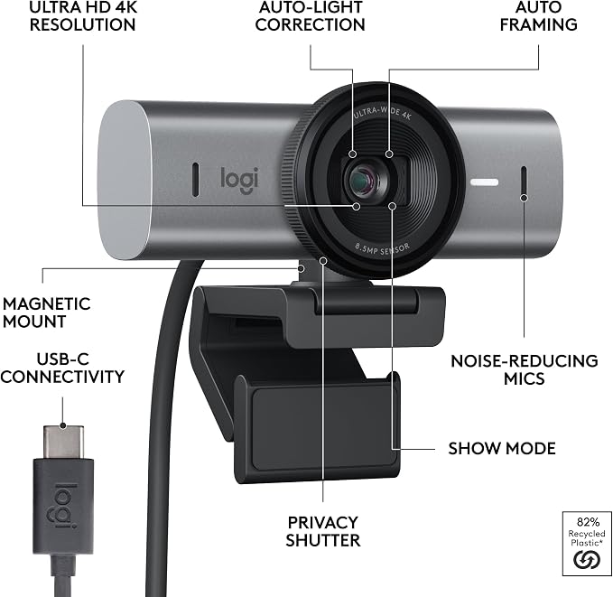 Logitech MX Brio Ultra HD 4K Webcam Collaboration and Streaming - Graphite | Ideal for collaboration and streaming, Show Mode, works with Microsoft Teams, Zoom, Google Meet, Nintendo Switch 2 - Image 6