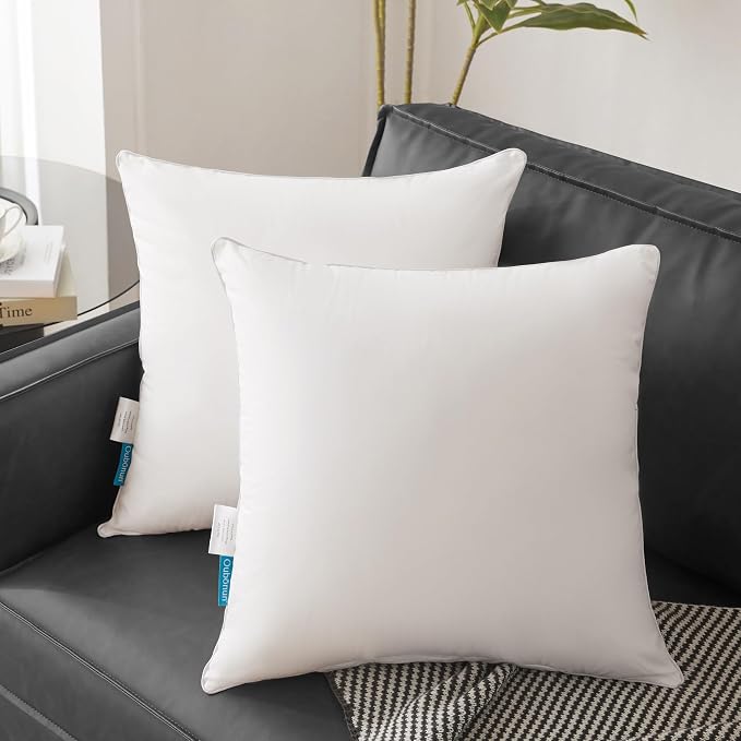 Oubonun 28 x 28 Euro Pillow Inserts with 100% Cotton Cover - Square Interior Sofa Decorative Throw Pillow Insert Set of 2 - White Couch Pillow - Image 3