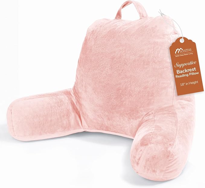 Sasttie Reading Pillow for Bed, Back Pillow for Sitting Up, Peach Pink | 18" Backrest Support Cushion for Couch, Sofa, and Floor, Dorm Essentials, OEKO-TEX, Adjustable Down Alternative Fill by SASTTIE