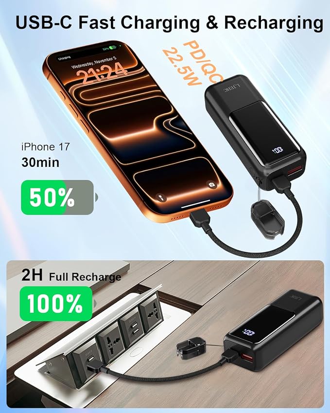 Mini Portable Charger,Small 22.5W PD Power Bank,10000mAh USB C in&Out Fast Charging Pocket Size Battery Pack,Travel Essentials Phone Charger for iPhone 17 16 15 Pro Air,Samsung S24,Android,iPad etc - Image 4